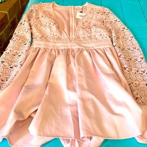 Luxe Wave Deep V Plunge Dress Blush Pink Size L